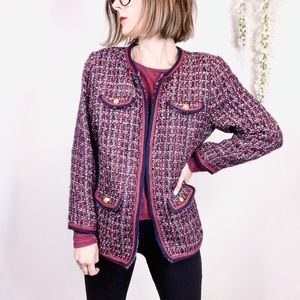 TALBOTS tweed blazer coat burgundy navy gold buttons